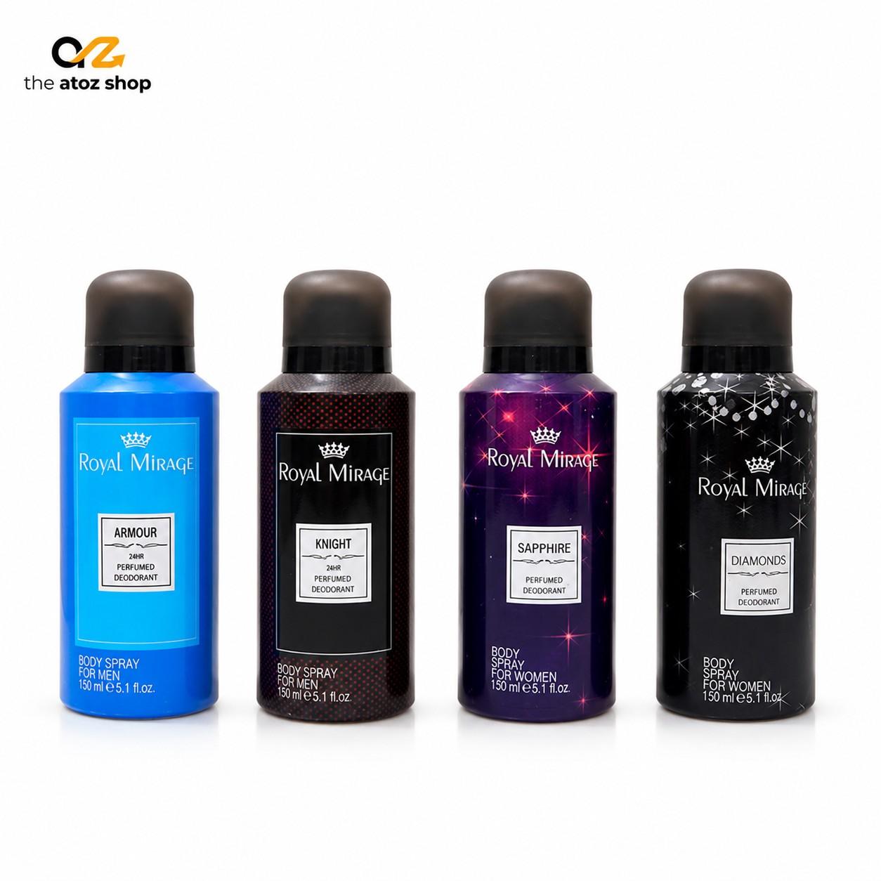 150mlroyelmainproductimag 150 ML 4 pics Royal Mirage Premium Body Spray Combo - Image 1